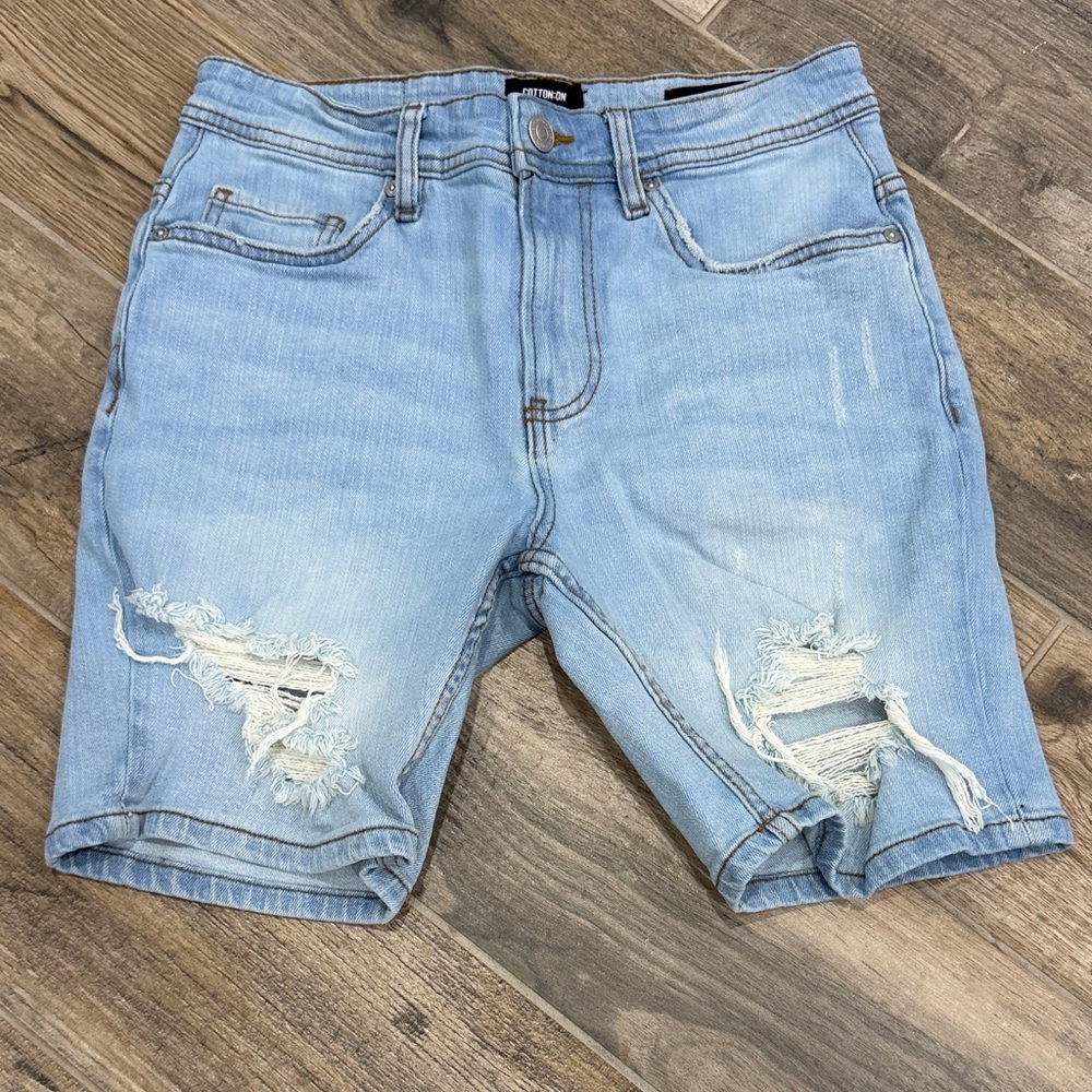 Cotton On Light Blue Ripped Jean Shorts